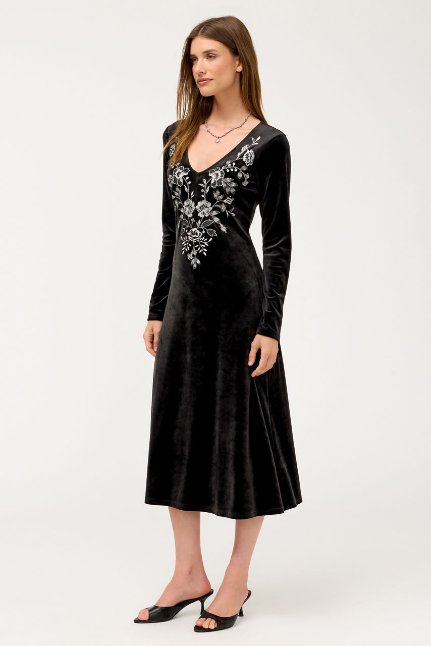 V-NECK VELOUR DRESS, , large image 2
