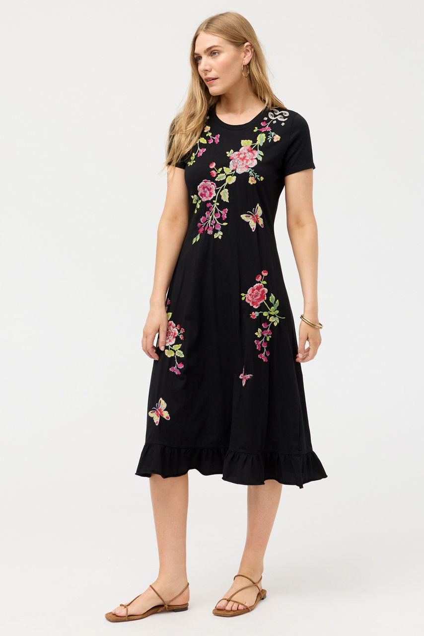 ELBOW SLEEVE RUFFLE DRESS, , large image 1