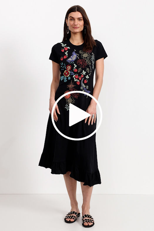 ASYMMETRIC RUFFLE FLOUNCE SHORT SLEEVE DRESS, , large video