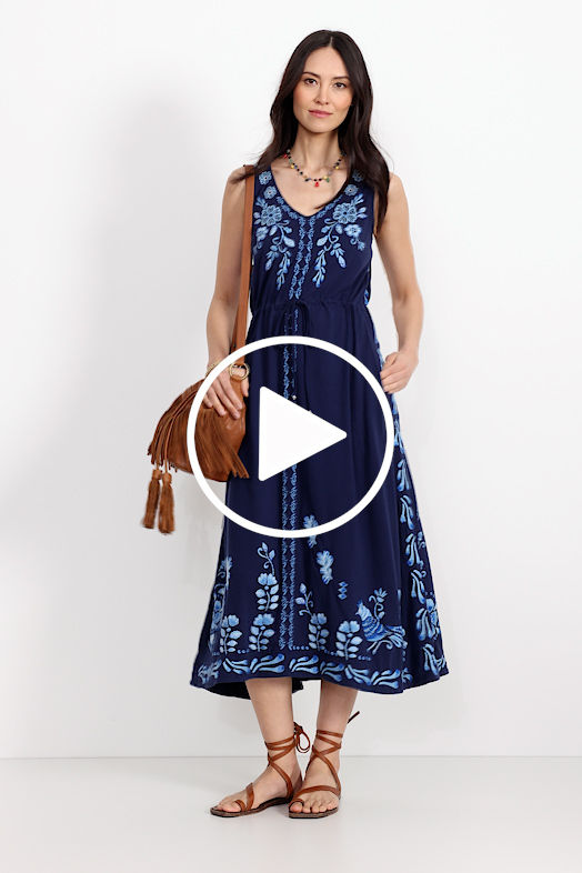 V-NECK DRAWSTRING KNIT DRESS, , large video