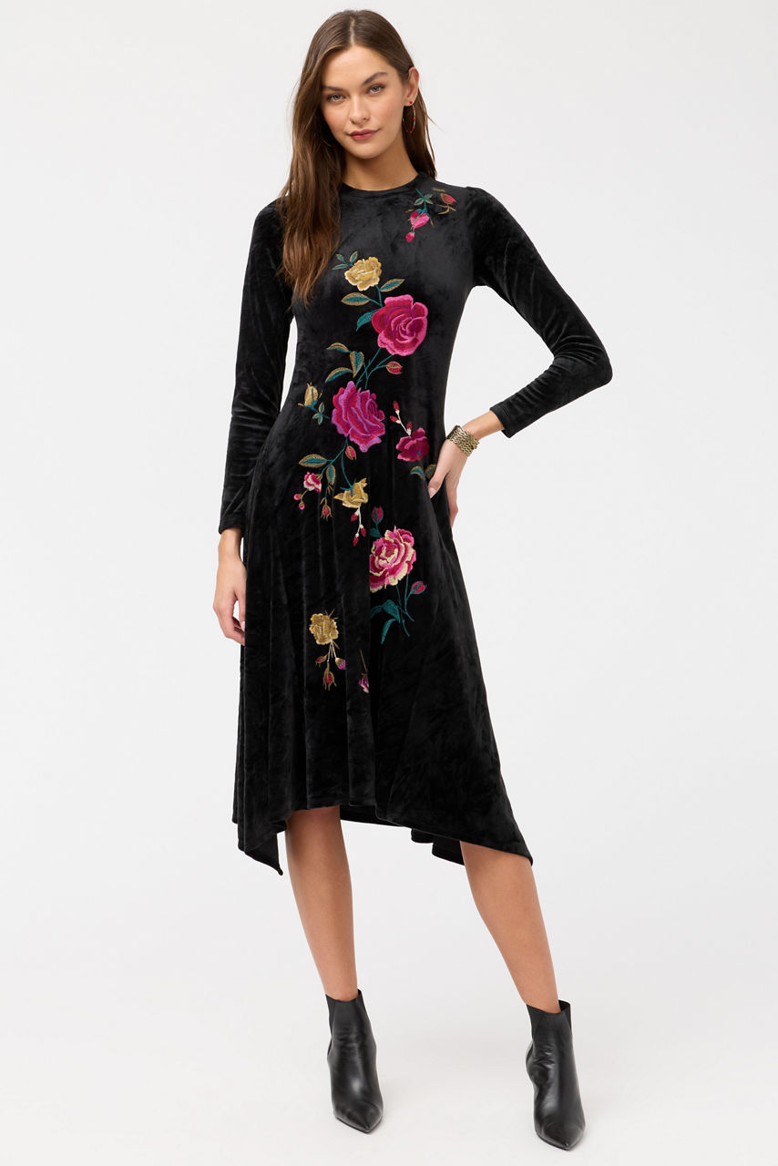 HANDKERCHIEF HEM VELOUR DRESS, , large image 2