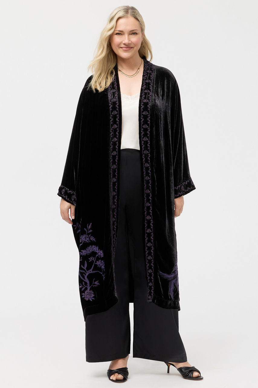 VELVET KIMONO COAT, , large image 2