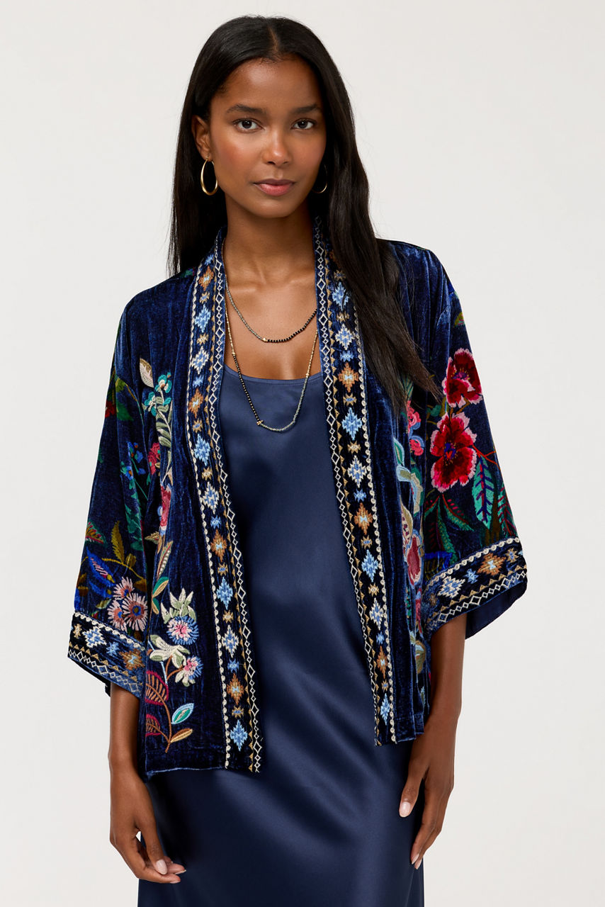 VELVET CROPPED KIMONO, , large image 1