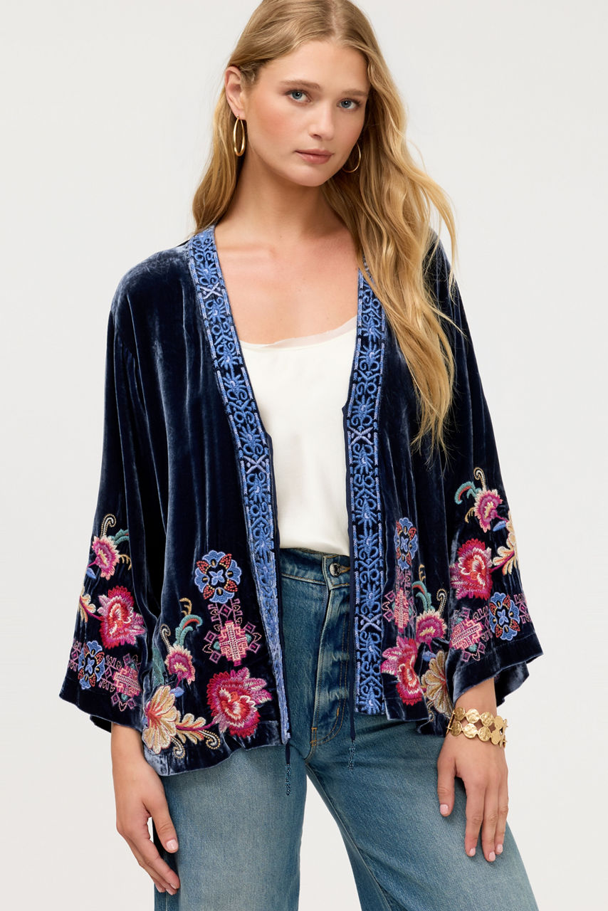 VELVET TIE FRONT KIMONO, , large image 1