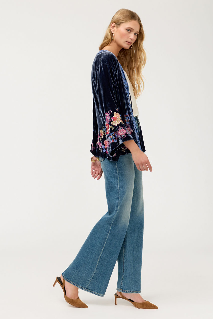VELVET TIE FRONT KIMONO, , large image 2