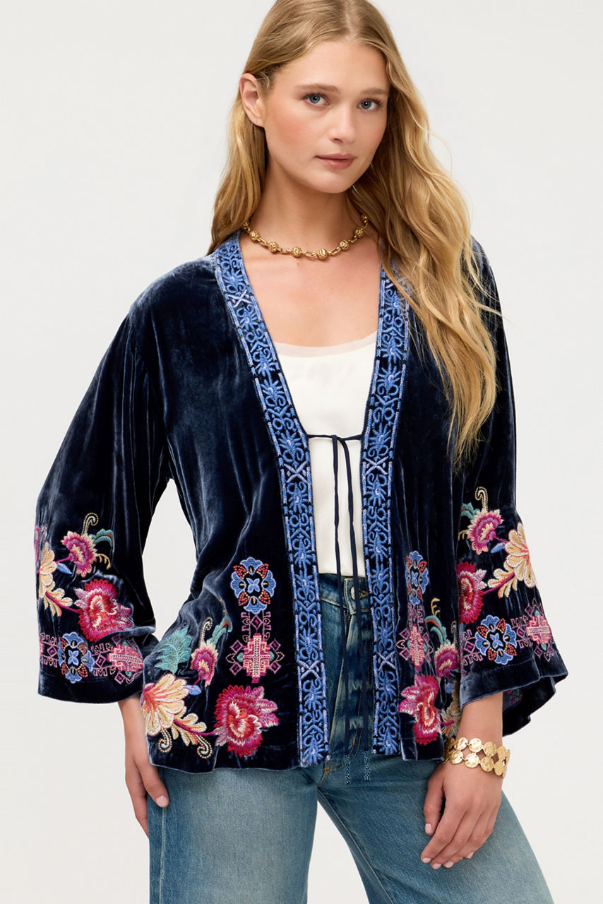 VELVET TIE FRONT KIMONO, , large image 3