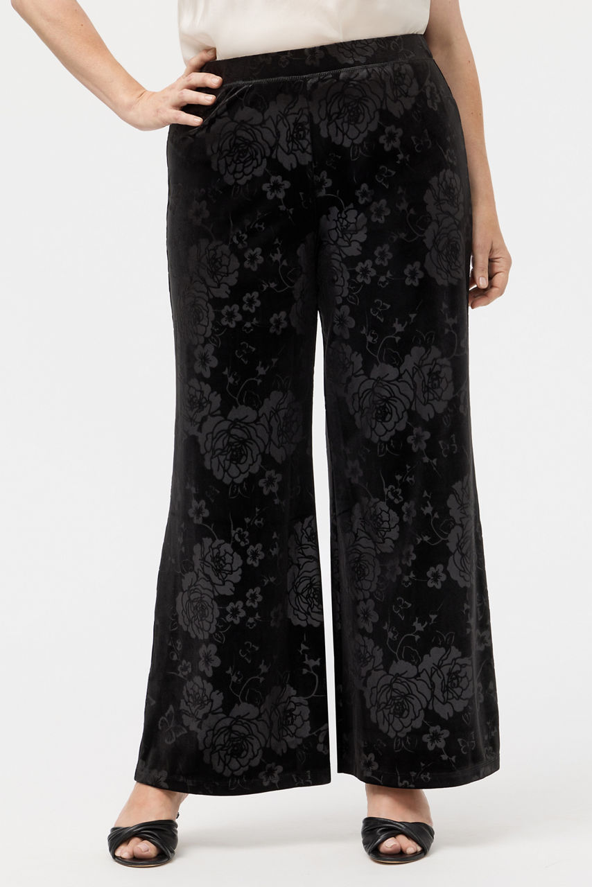 EMBOSSED STRETCH VELVET WIDE LEG PANT, , large image 2