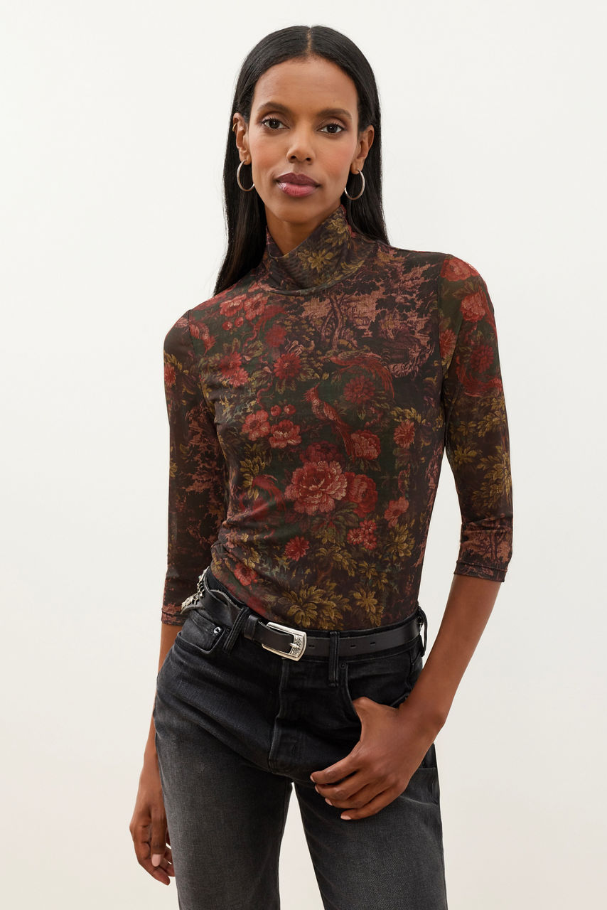3/4 SLEEVE MOCK NECK MESH TOP, , large image 1