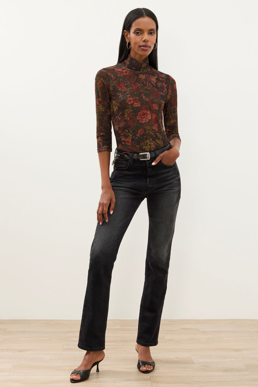 3/4 SLEEVE MOCK NECK MESH TOP, , large image 2