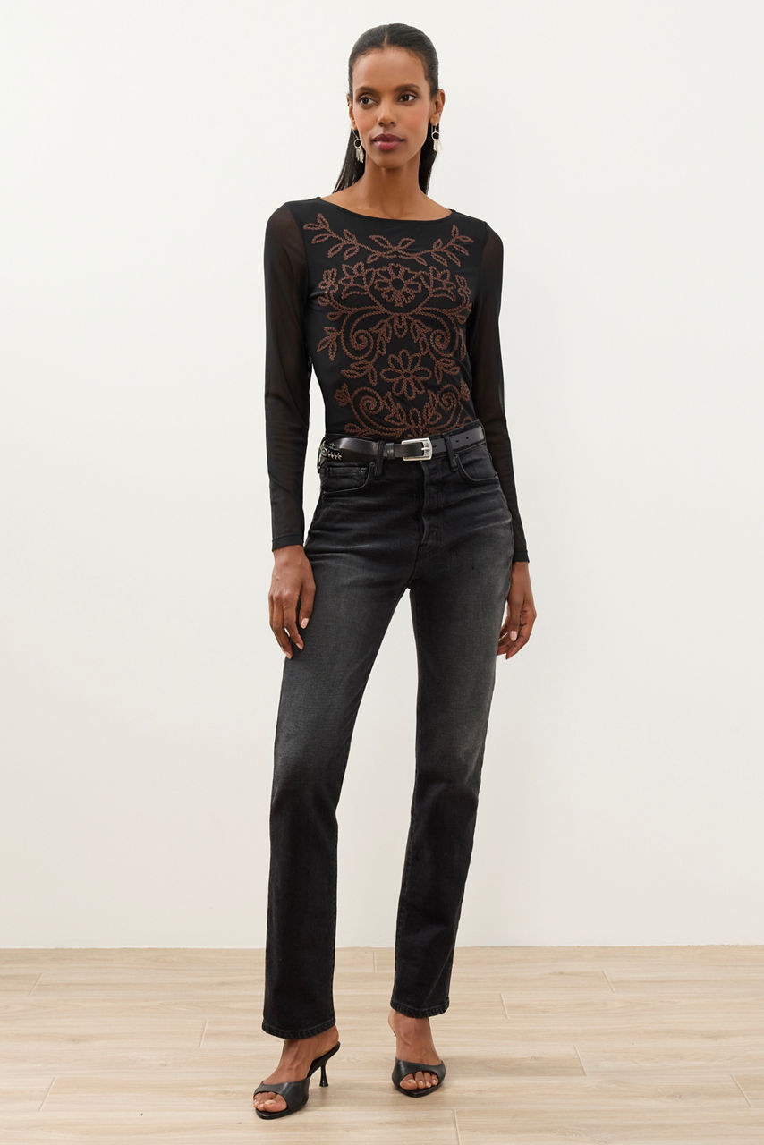 LONG SLEEVE BOAT NECK MESH TOP, , large image 2