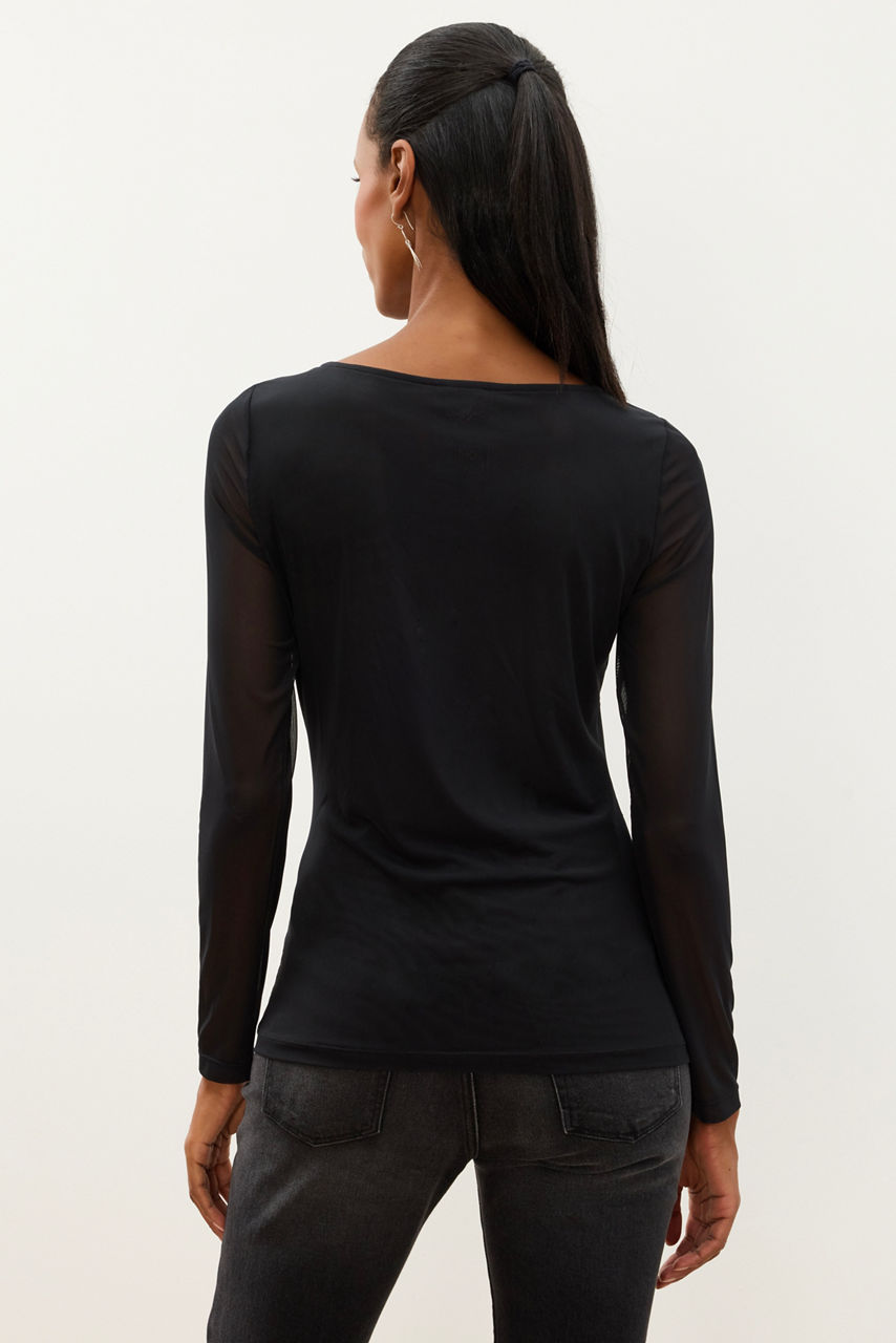 LONG SLEEVE BOAT NECK MESH TOP, , large image 4