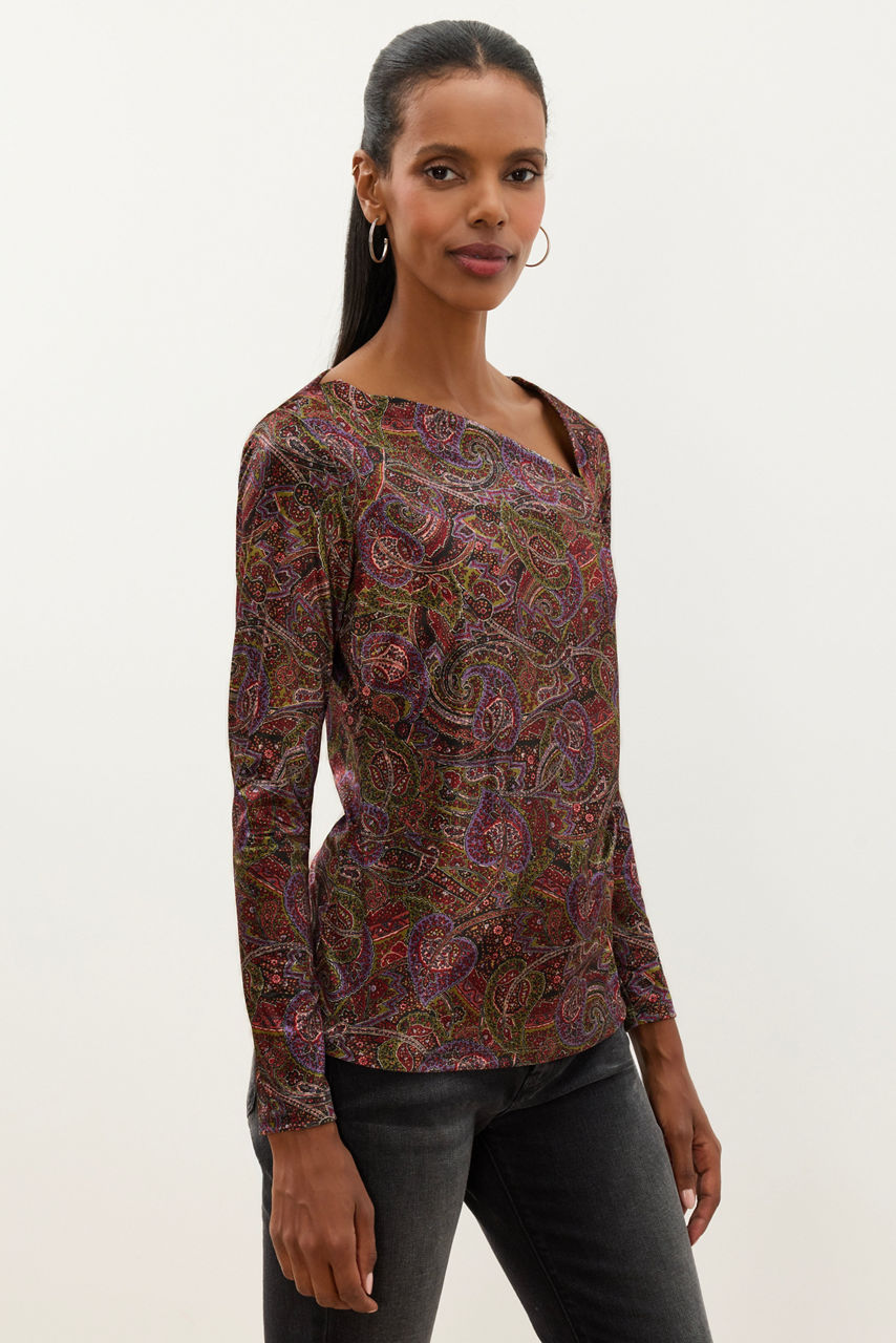 STRETCH VELVET ASYMMETRICAL RUCHED TOP, , large image 3