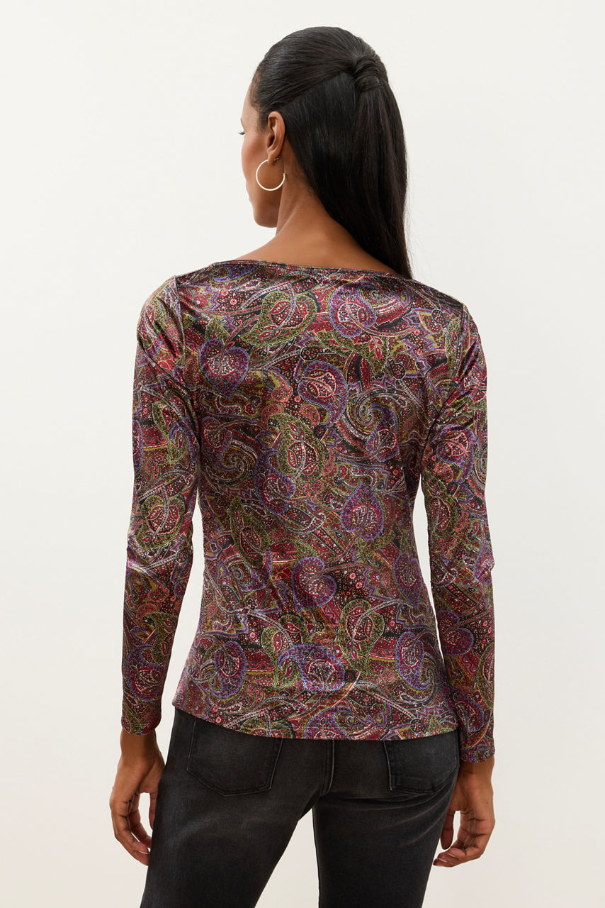 STRETCH VELVET ASYMMETRICAL RUCHED TOP, , large image 4