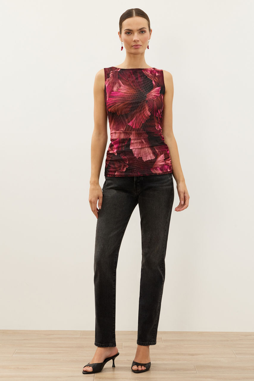 BOAT NECK RUCHED MESH TOP, , large image 3