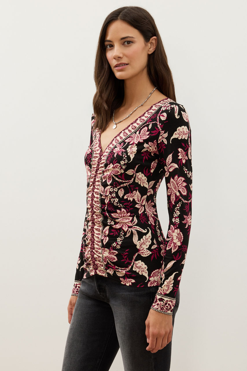 THE JANIE FAVORITE LONG SLEEVE CENTER RUCHED TEE, , large image 2