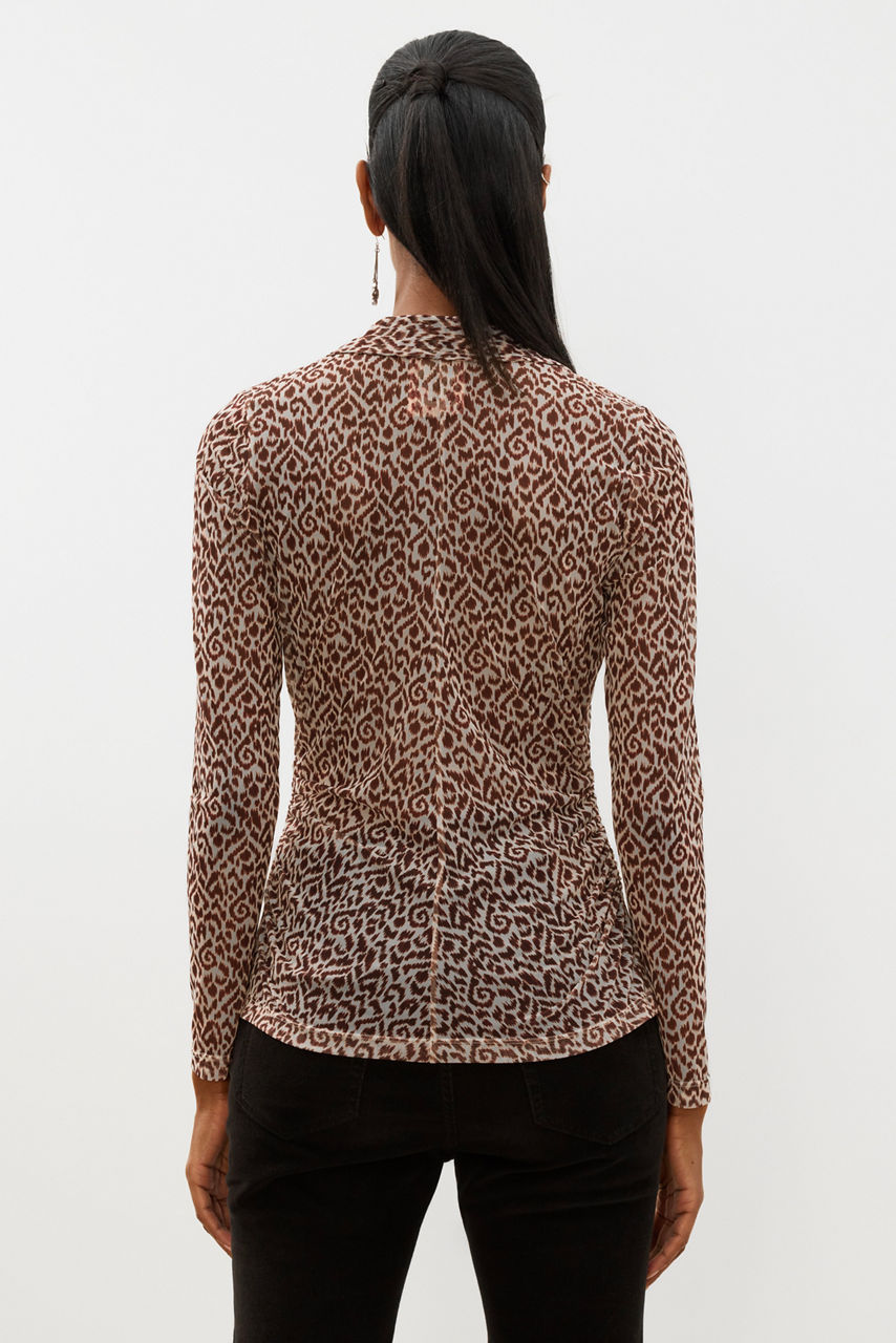 BUTTON FRONT RUCHED MESH SHIRT, , large image 4
