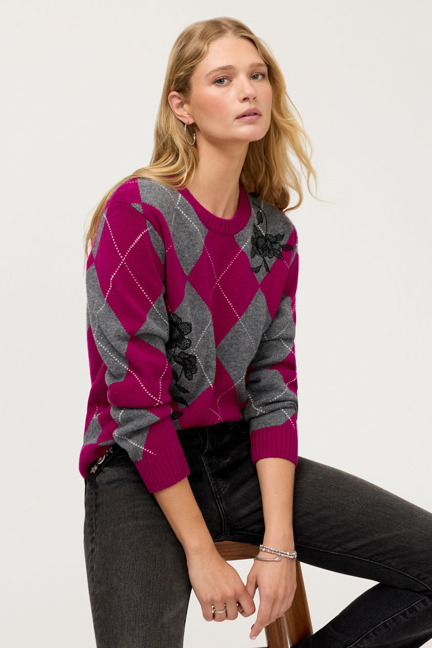 VIRIELLE ARGYLE SWEATER, , large image 1