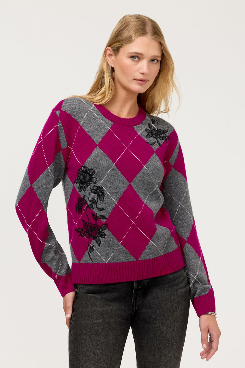 VIRIELLE ARGYLE SWEATER, , large image 2