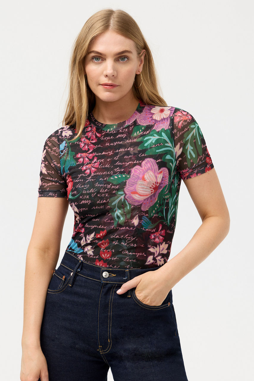 ELEANOR SHORT SLEEVE MESH TEE, , large image 1