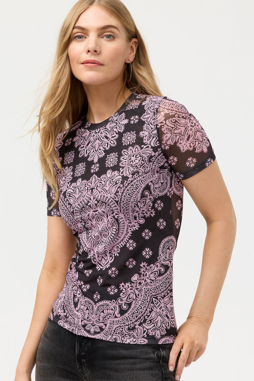 ELEANOR SHORT SLEEVE MESH TEE, , large image 1