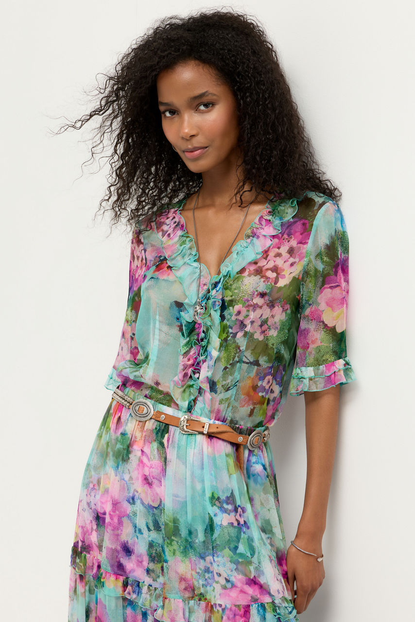 LORELEI RUFFLE BUTTON UP SHIRT, , large image 1