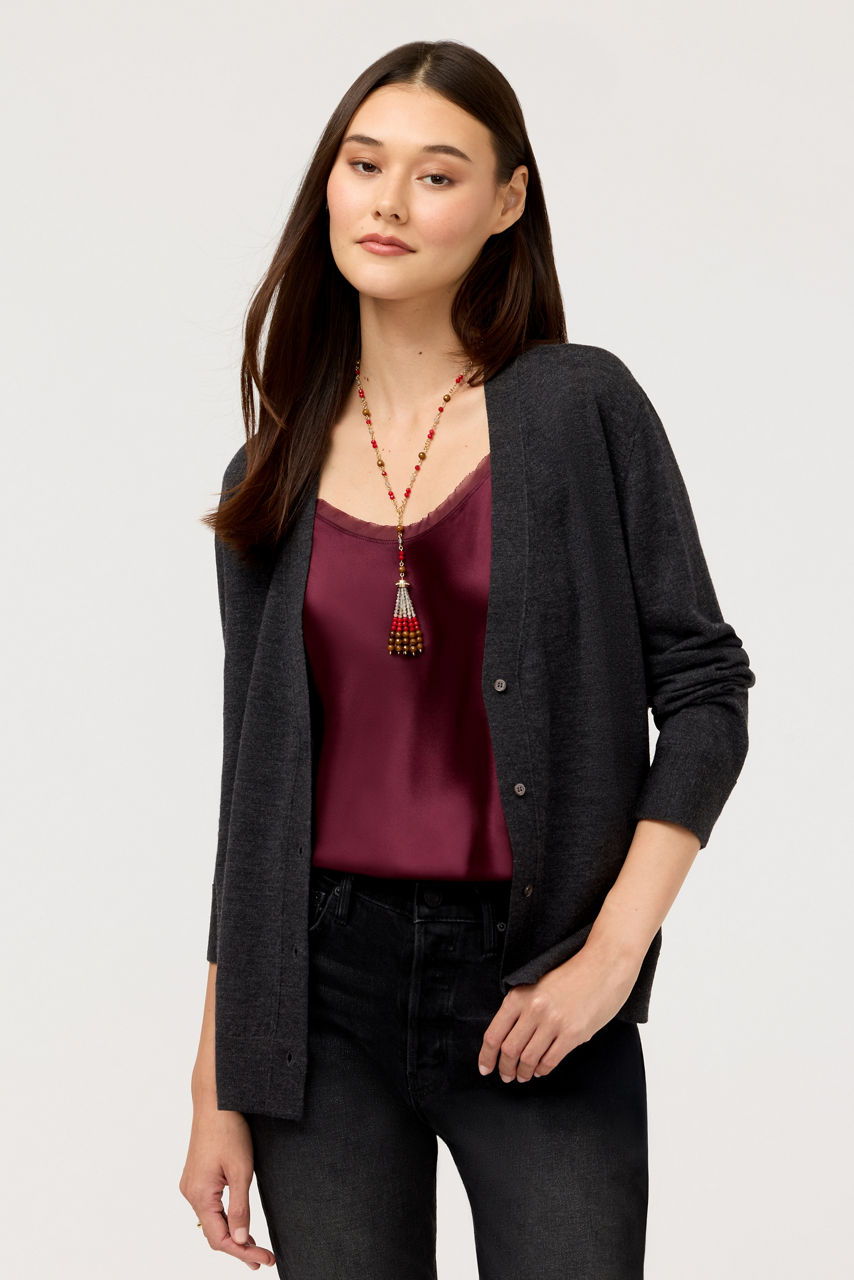 THE PRINTED KNIT V-NECK CARDIGAN, , large image 1