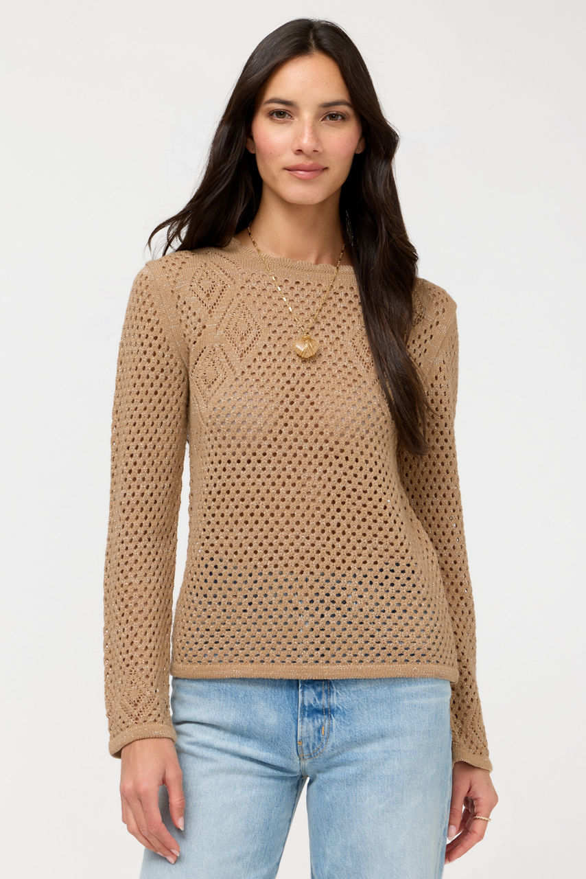 THE METALLIC DIAMOND KNIT PULLOVER, , large image 1