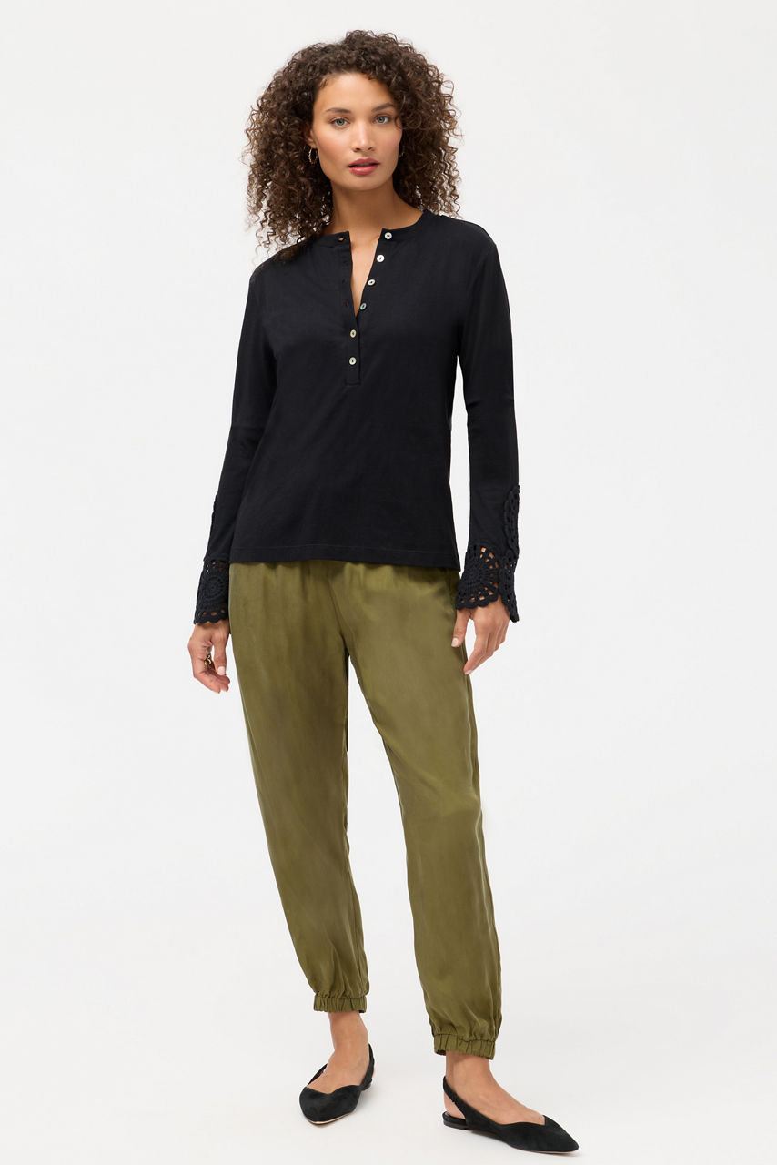 CROCHET TRIM HENLEY TEE, , large image 2