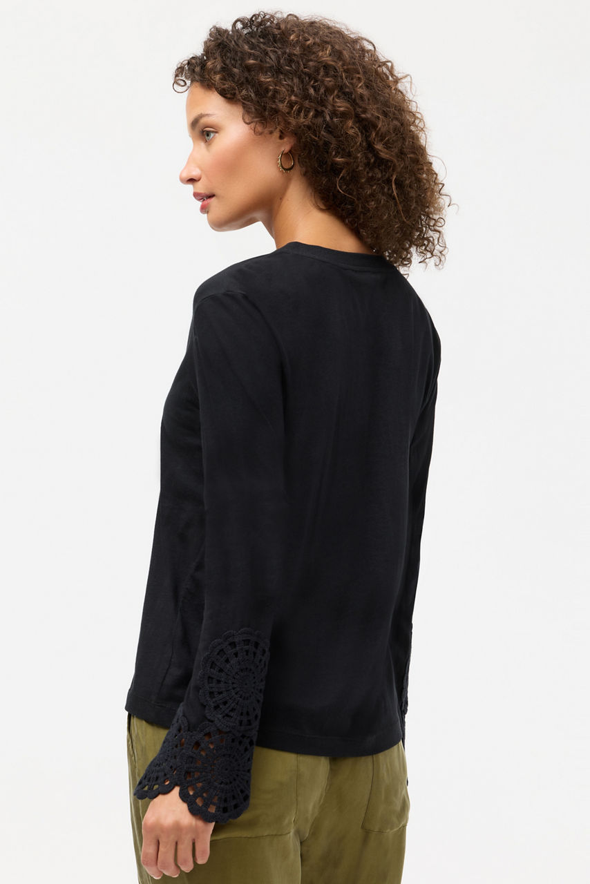 CROCHET TRIM HENLEY TEE, , large image 3