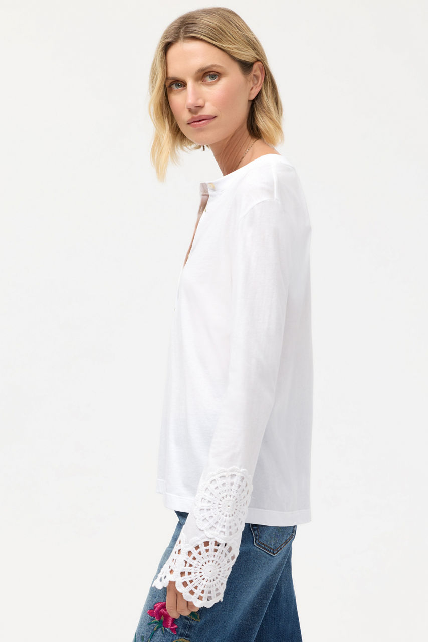 CROCHET TRIM HENLEY TEE, , large image 2