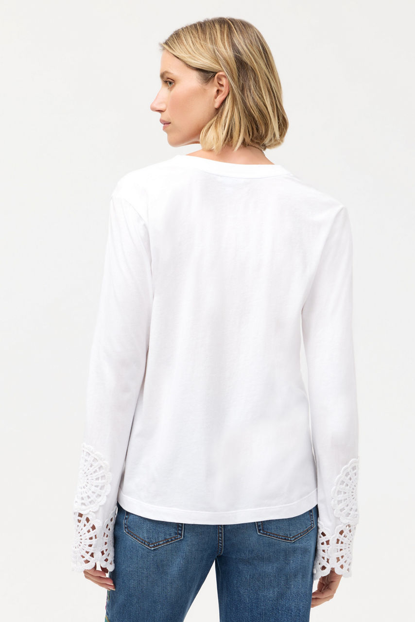 CROCHET TRIM HENLEY TEE, , large image 4