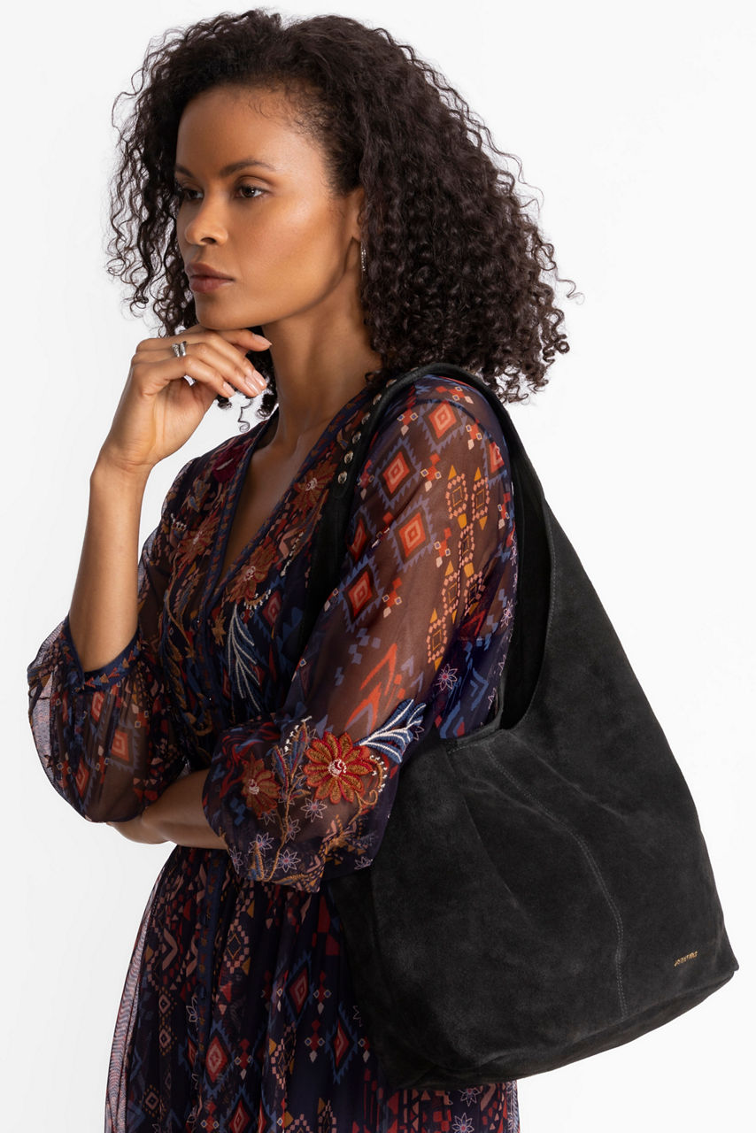 STUDDED ITALIAN SUEDE SLOUCH SHOULDER BAG, , large image 4