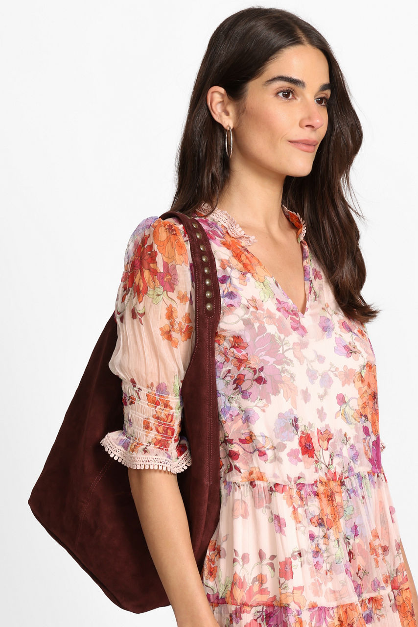 STUDDED ITALIAN SUEDE SLOUCH SHOULDER BAG, , large image 3