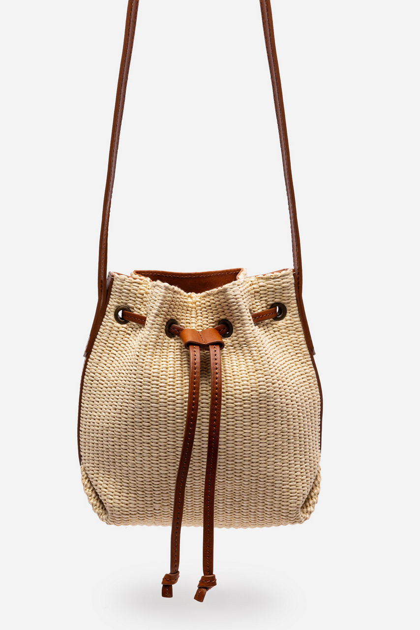 ITALIAN RAFFIA CROSSBODY BUCKET BAG, , large image 1