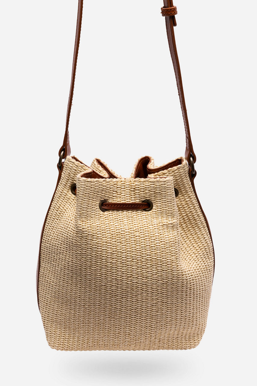 ITALIAN RAFFIA CINCH BUCKET BAG, , large image 3