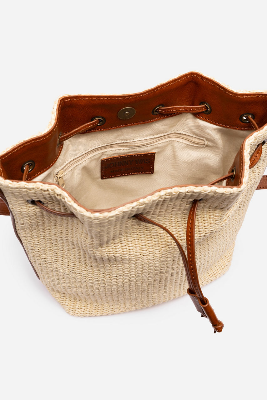 ITALIAN RAFFIA CINCH BUCKET BAG, , large image 5
