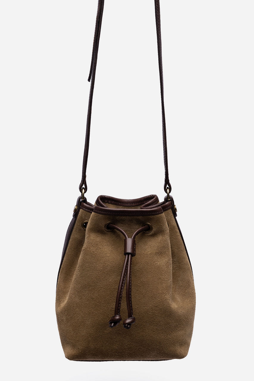 ITALIAN SUEDE CONTRAST TRIM BUCKET BAG, , large image 2