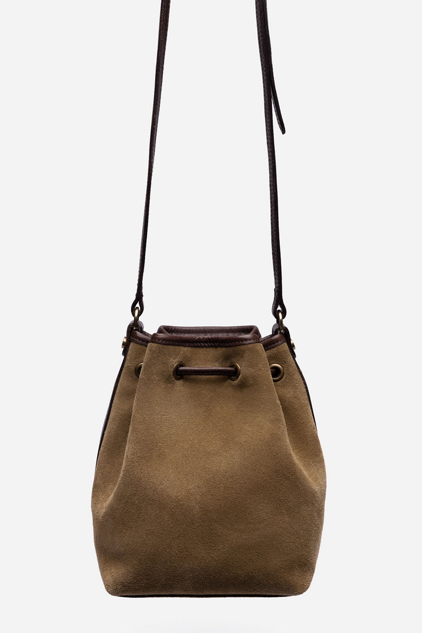 ITALIAN SUEDE CONTRAST TRIM BUCKET BAG, , large image 3