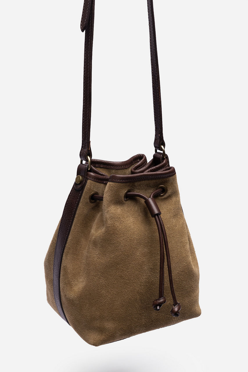 ITALIAN SUEDE CONTRAST TRIM BUCKET BAG, , large image 4