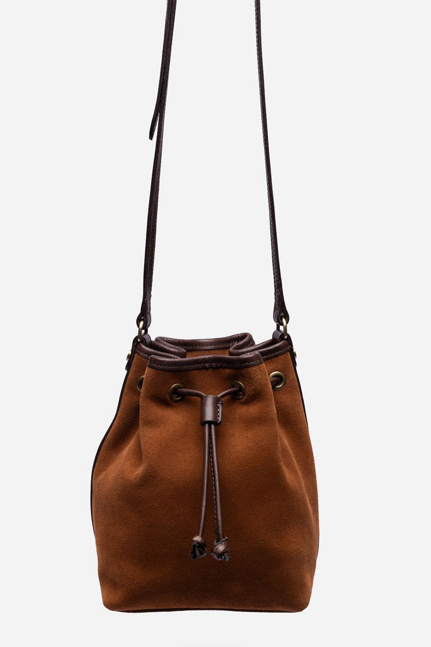 ITALIAN SUEDE CONTRAST TRIM BUCKET BAG, , large image 2