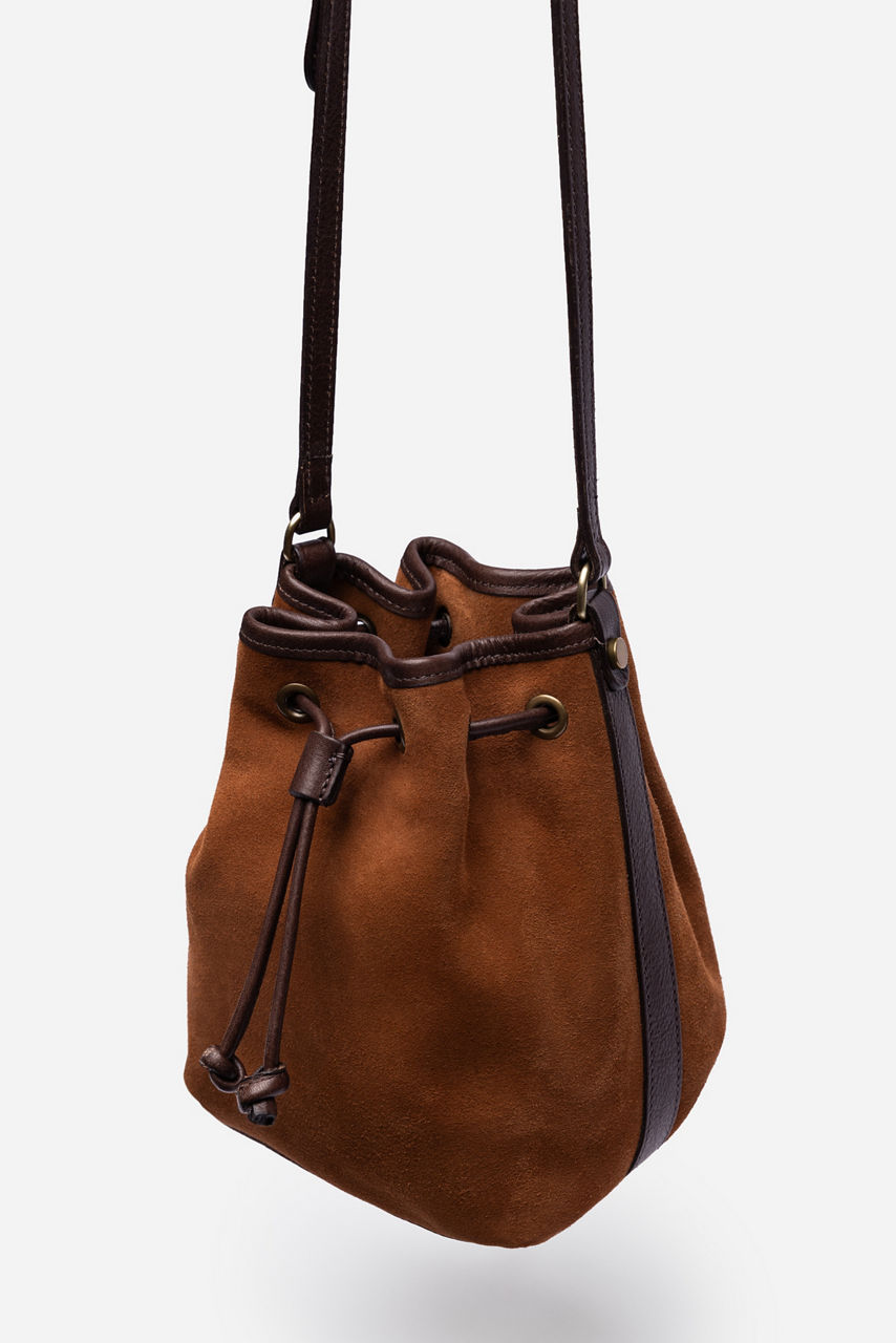 ITALIAN SUEDE CONTRAST TRIM BUCKET BAG, , large image 3