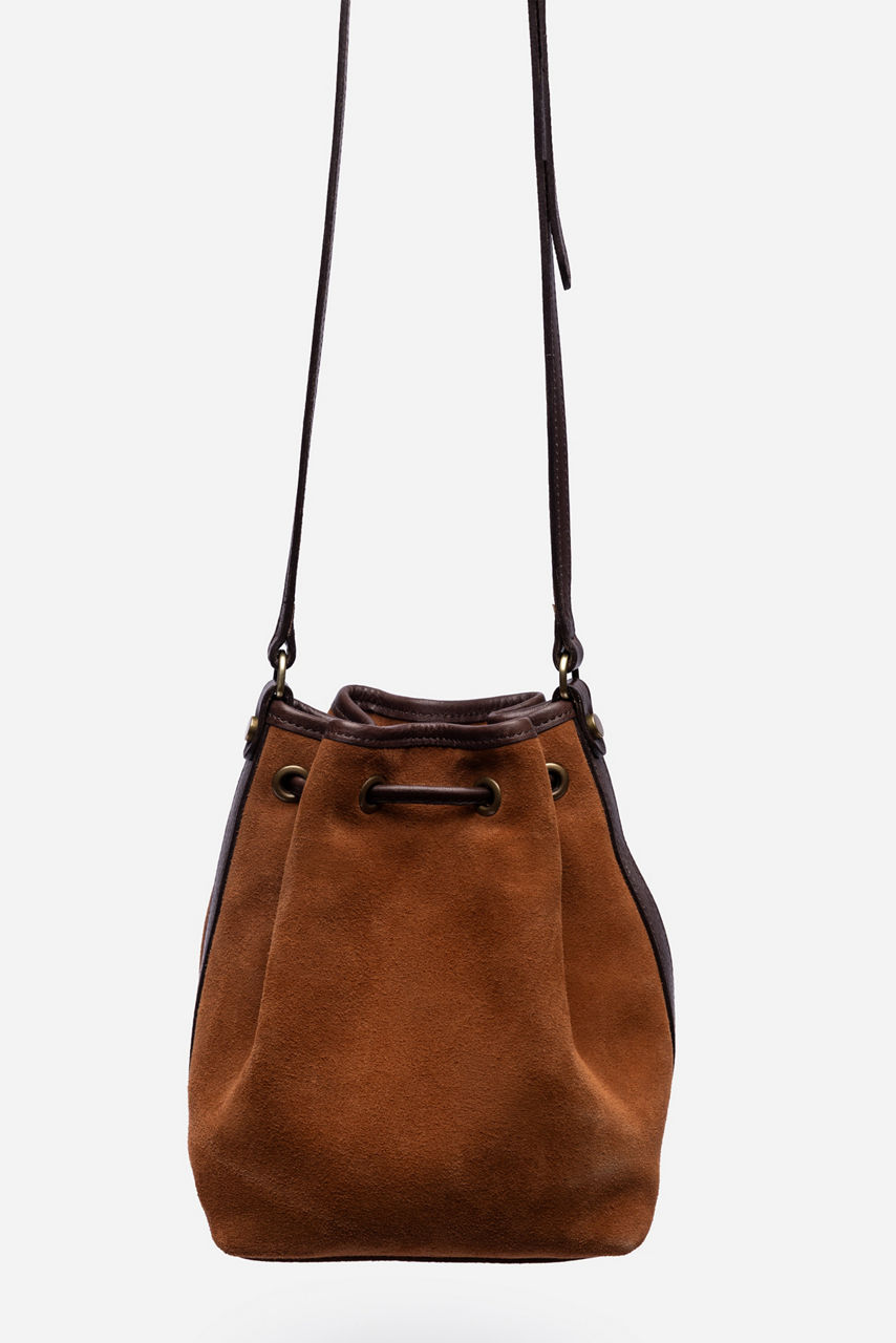ITALIAN SUEDE CONTRAST TRIM BUCKET BAG, , large image 4