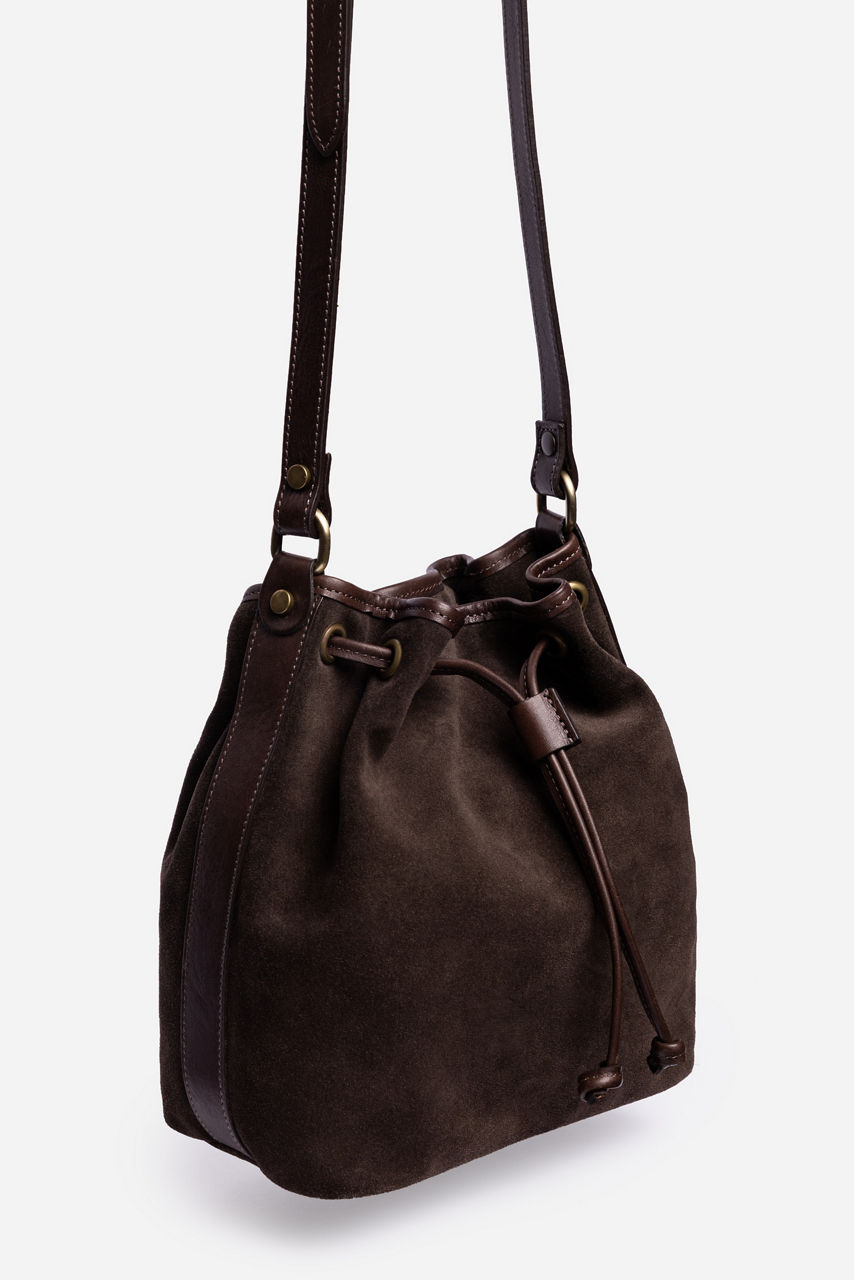 ITALIAN SUEDE CINCH CROSSBODY BUCKETBAG, , large image 3
