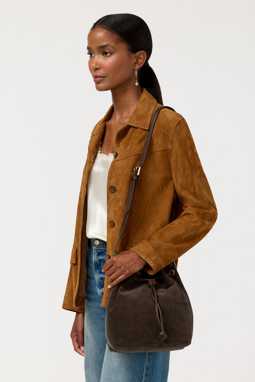 ITALIAN SUEDE CINCH CROSSBODY BUCKETBAG, , large image 5