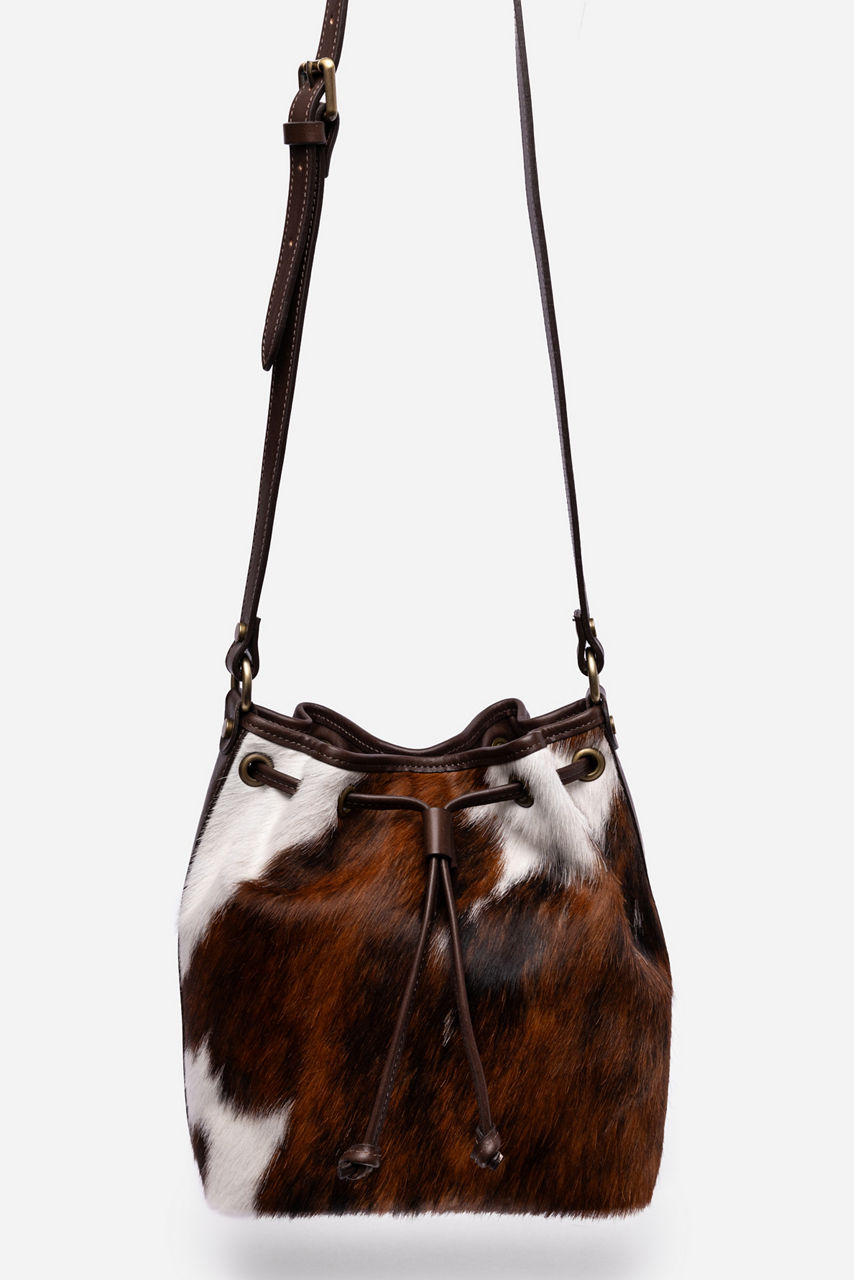 ITALIAN CALF HAIR CINCH CROSSBODY BUCKET, , large image 1