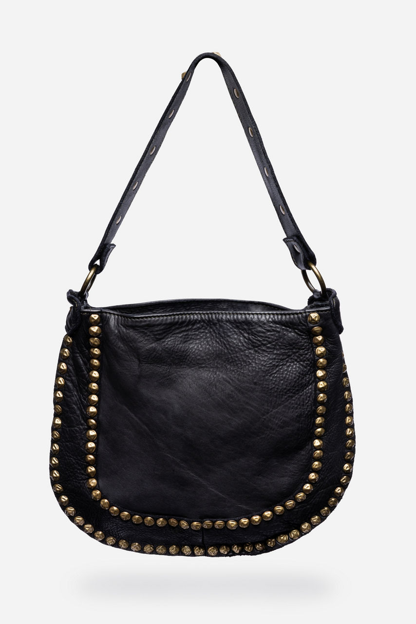 ITALIAN WASHED LEATHER STUDDED SADDLE BAG, , large image 1