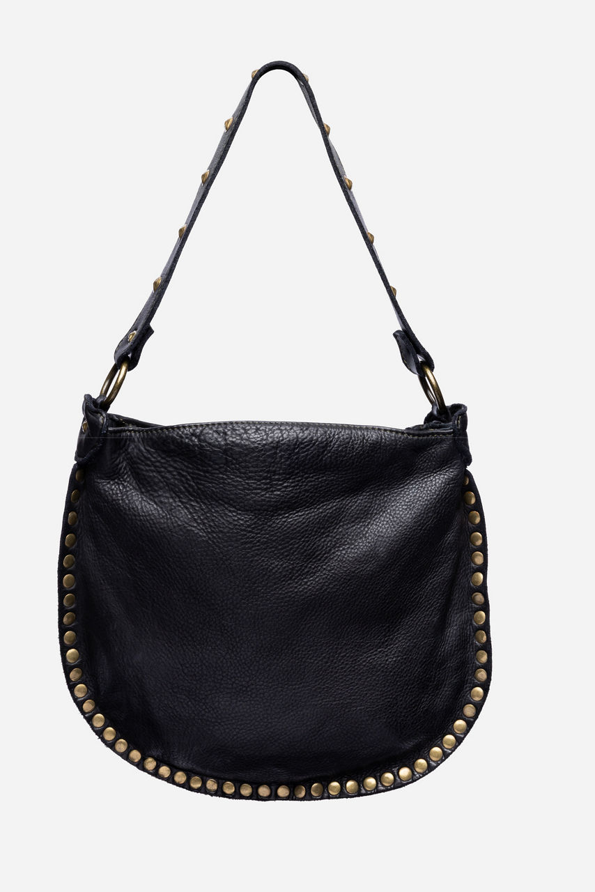 ITALIAN WASHED LEATHER STUDDED SADDLE BAG, , large image 2