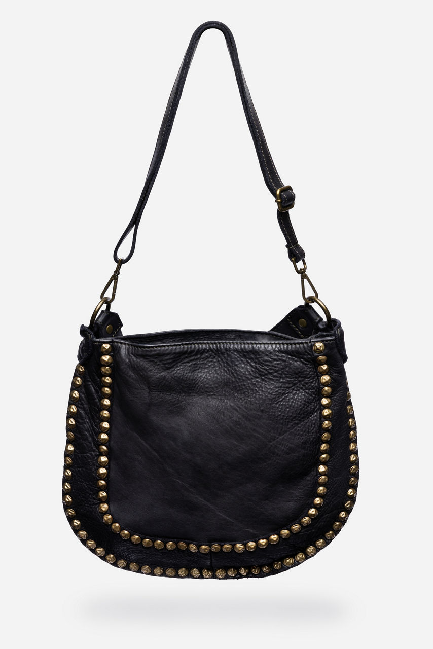 ITALIAN WASHED LEATHER STUDDED SADDLE BAG, , large image 4