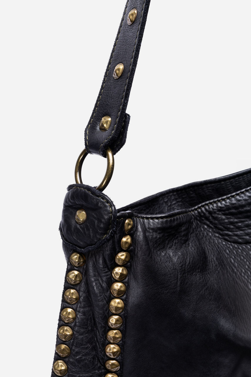 ITALIAN WASHED LEATHER STUDDED SADDLE BAG, , large image 5