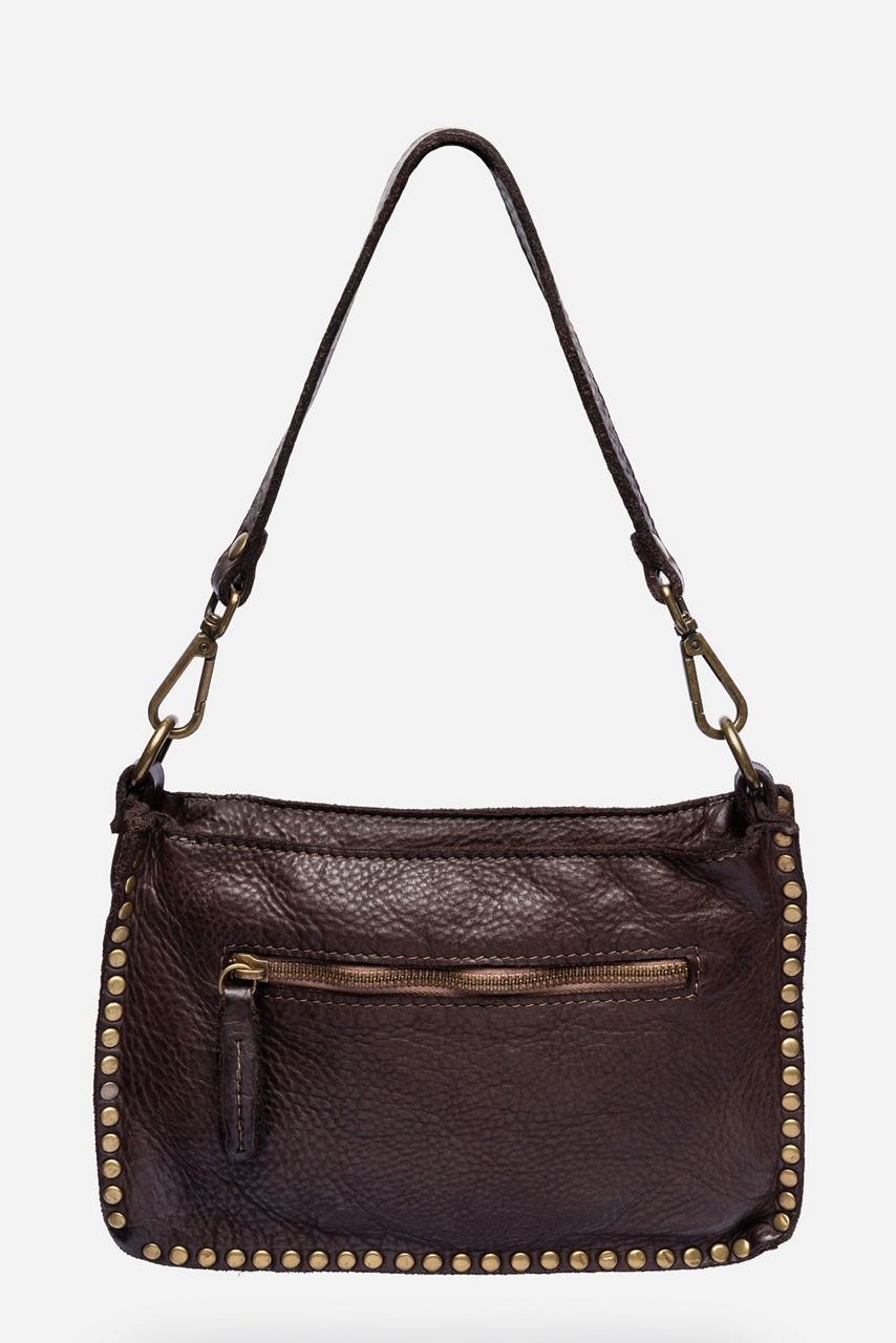 ITALIAN WASHED LEATHER STUDDED SHOULDER BAG, , large image 1